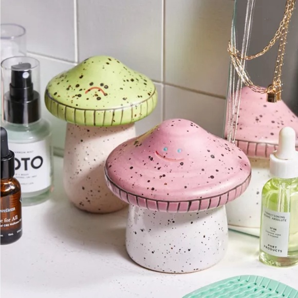 Urban Outfitters Other - Urban Outfitters Mushroom Set Stash Boxes Jars Canisters Happy Pink Sad Green